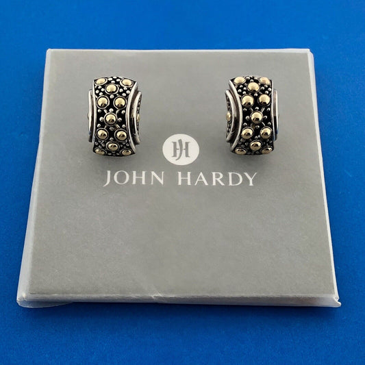 John Hardy JH 925 Sterling Silver 18K Yellow Gold Jaisalmer Dot Omega Earrings