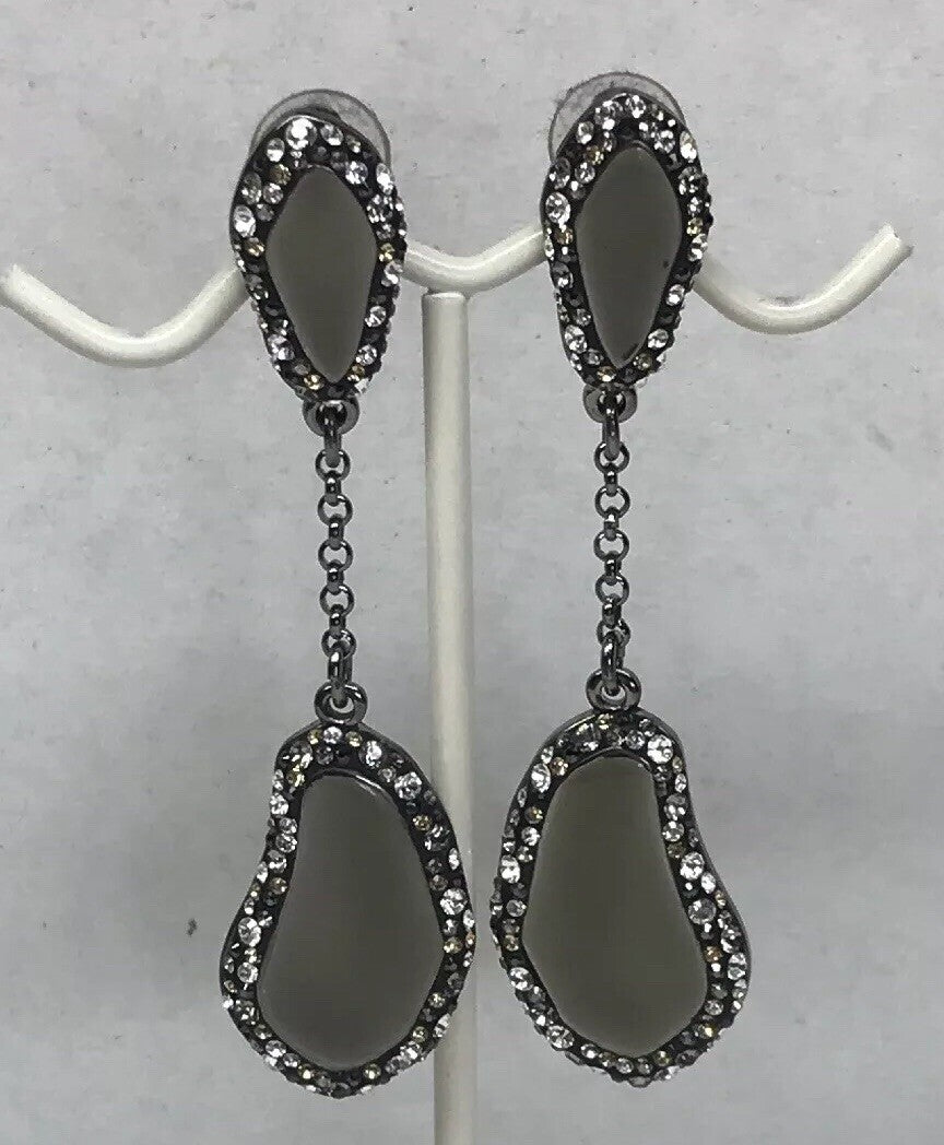 Vintage Swarovski Obsidian Crystal Modernist Free Form Clip Earrings Box