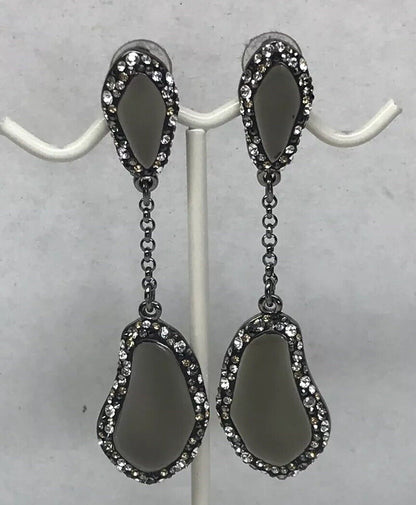 Vintage Swarovski Obsidian Crystal Modernist Free Form Clip Earrings Box