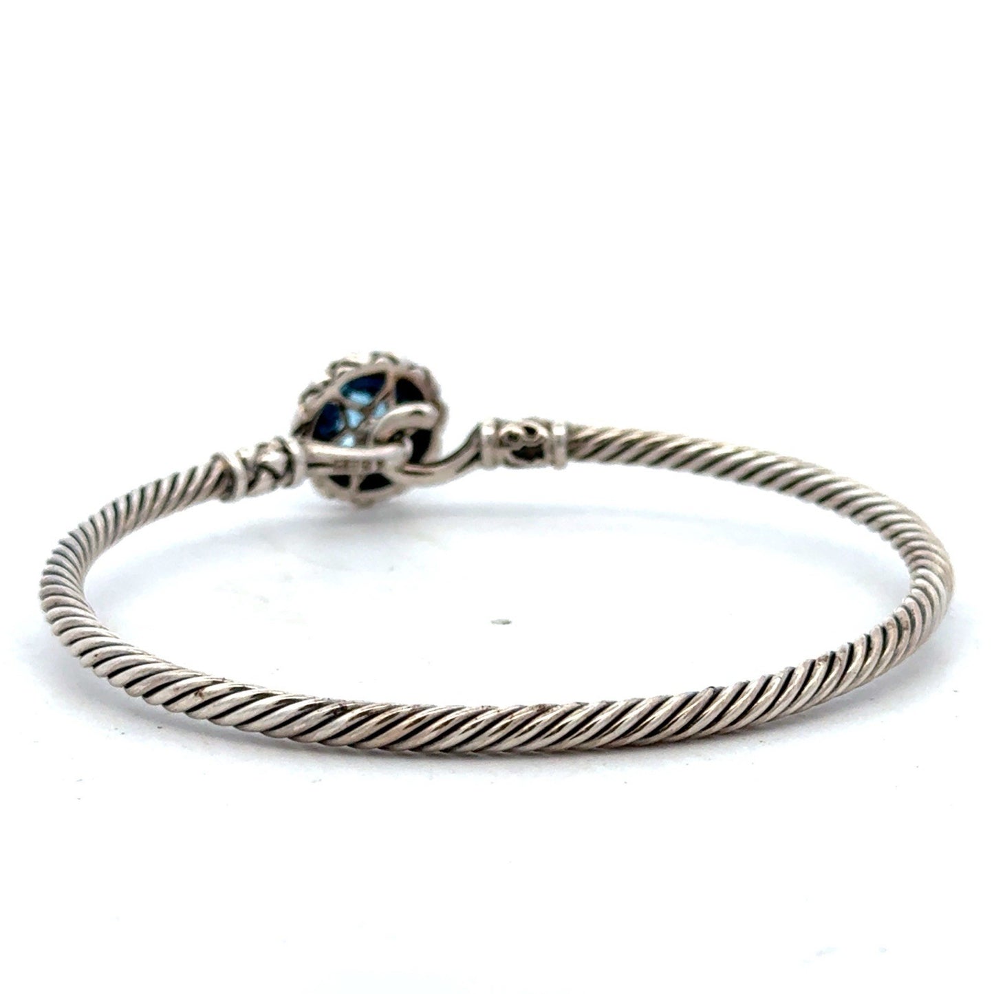 EFFY 925 Sterling Silver 18K Solitaire Blue Topaz Twisted Wire Hook Bracelet