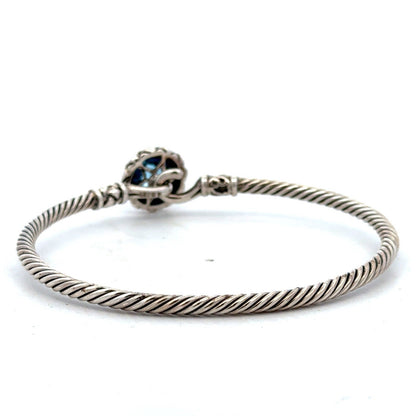 EFFY 925 Sterling Silver 18K Solitaire Blue Topaz Twisted Wire Hook Bracelet