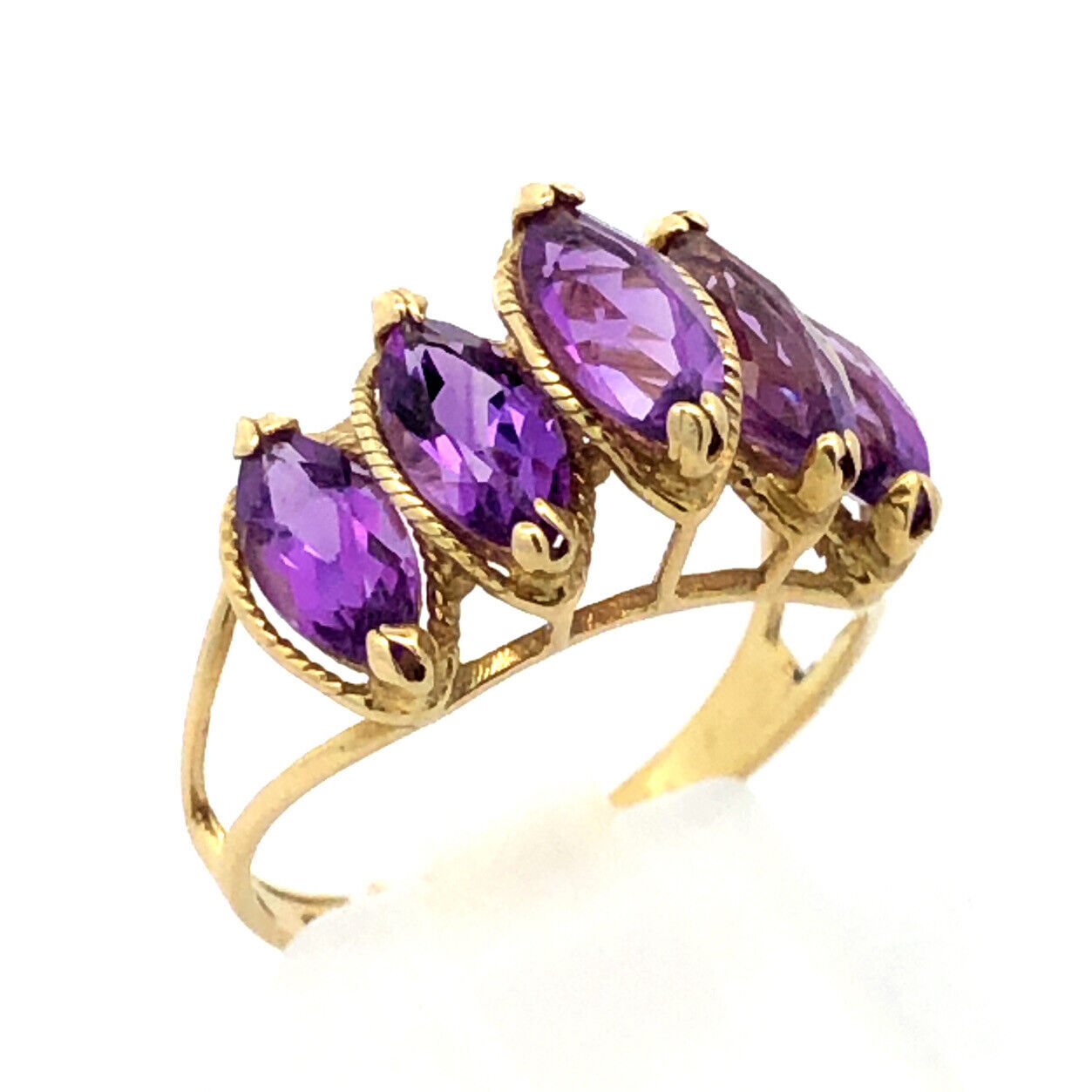 Vintage 14K Yellow Gold Marquise Amethyst Statement Ring