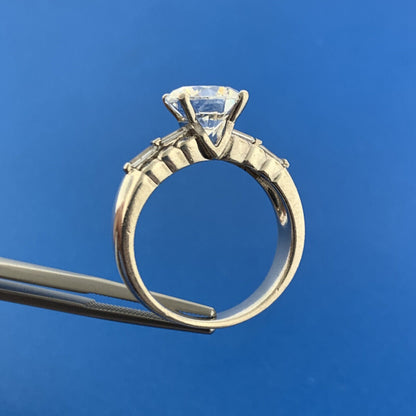 Designer 925 Sterling Silver Solitaire Cubic Zirconia w/Accents Statement Ring