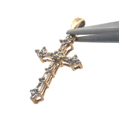 Gorgeous 10k Yellow Gold Multi-Cut Diamond Religious Faith Cross Dangle Pendant