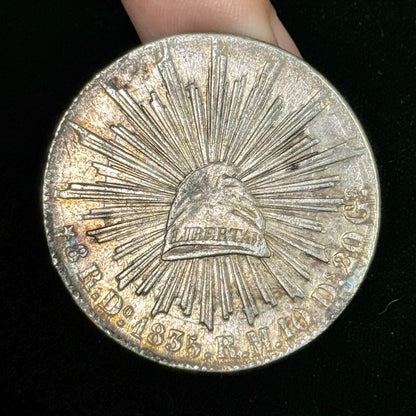 1835 Do Durango Mexico 8 Reales R.M. Cap & Rays Libertad .903 Silver Coin