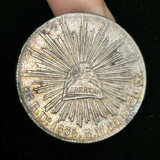 1835 Do Durango Mexico 8 Reales R.M. Cap & Rays Libertad .903 Silver Coin