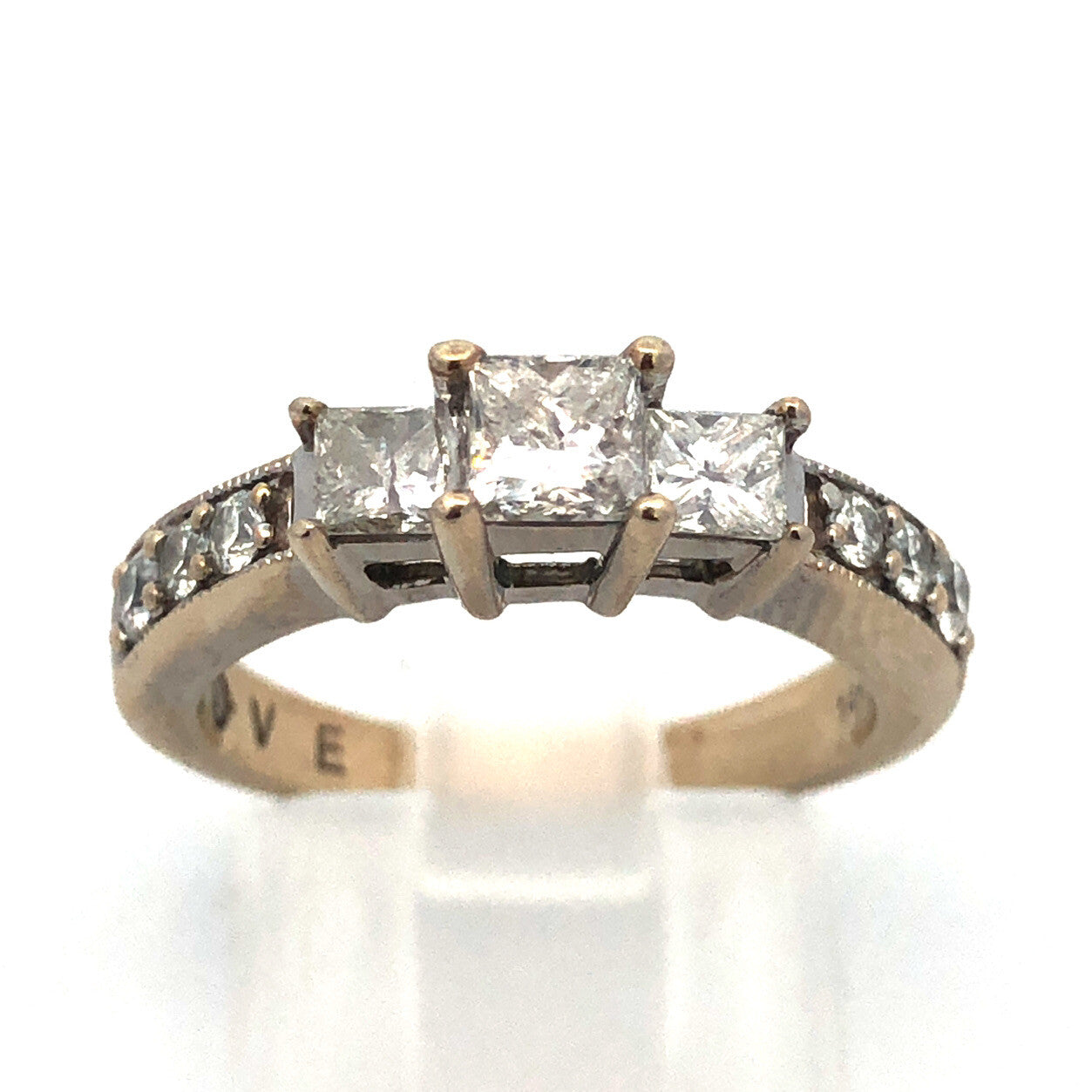 Gorgeous 14k White Gold IKS Triple Princess Diamond Engagement Ring Size 6.25