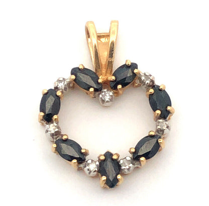 Designer 14K Yellow Gold Marquise Sapphire Diamond Accented Heart Pendant