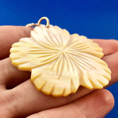 Dramatic Milor Italy Sterling Silver 925 Carved Mother Of Pearl Pendant Necklace