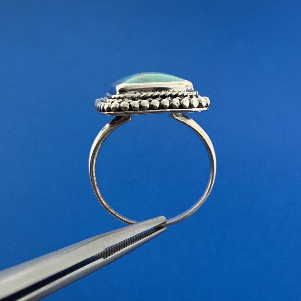 Designer NF 925 Sterling Silver Green Turquoise Rectangle Statement Ring