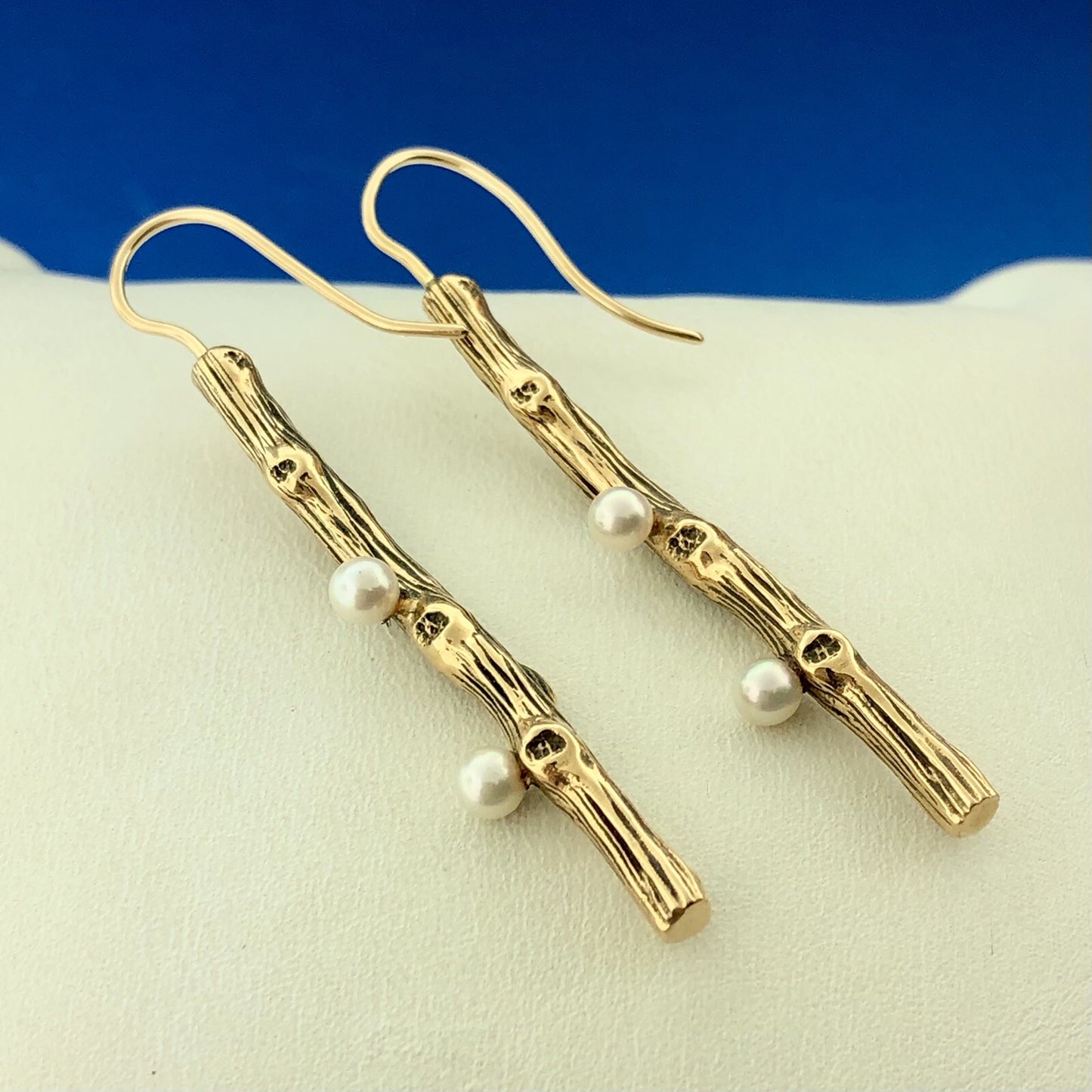 Mignon Faget Retired 14K Yellow Gold Pearl Exotica Collection Dangle Earrings
