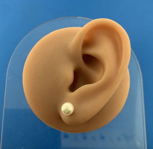 Gorgeous 14k Yellow Gold Cabochon 6mm White Pearl Friction Back Stud Earrings