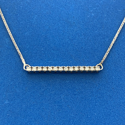 Designer Italy 14K White Gold Diamond East West Infinity Eternity Bar Necklace