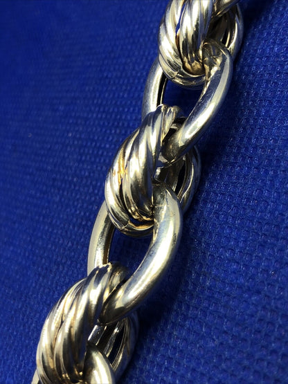 Designer Eursa Italy 925 Sterling Silver Oval Polished Ribbed Link Bracelet
