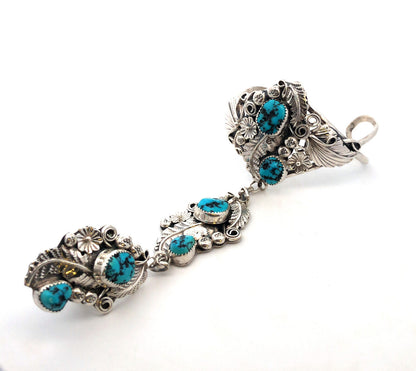 Harry B Yazzie Navajo Sterling Silver Turquoise Squash Blossom Slave Bracelet