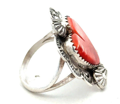 Native American Sterling Silver Spiny Oyster Turquoise Concho Carved Heart Ring
