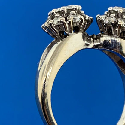 Vintage 18K White Gold Diamond Duo W/Halo Statement Bypass Ring