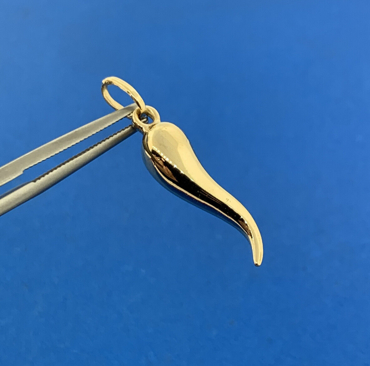 14K Yellow Gold Italian Horn Good Luck Symbol Charm Pendant