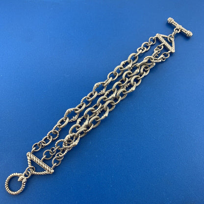 Judith Ripka 925 Sterling Silver Cubic Zirconia Triple Strand Toggle Bracelet