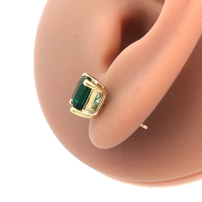 Designer 10K Yellow Gold Square Princess Cut Green Tourmaline Stud Earrings