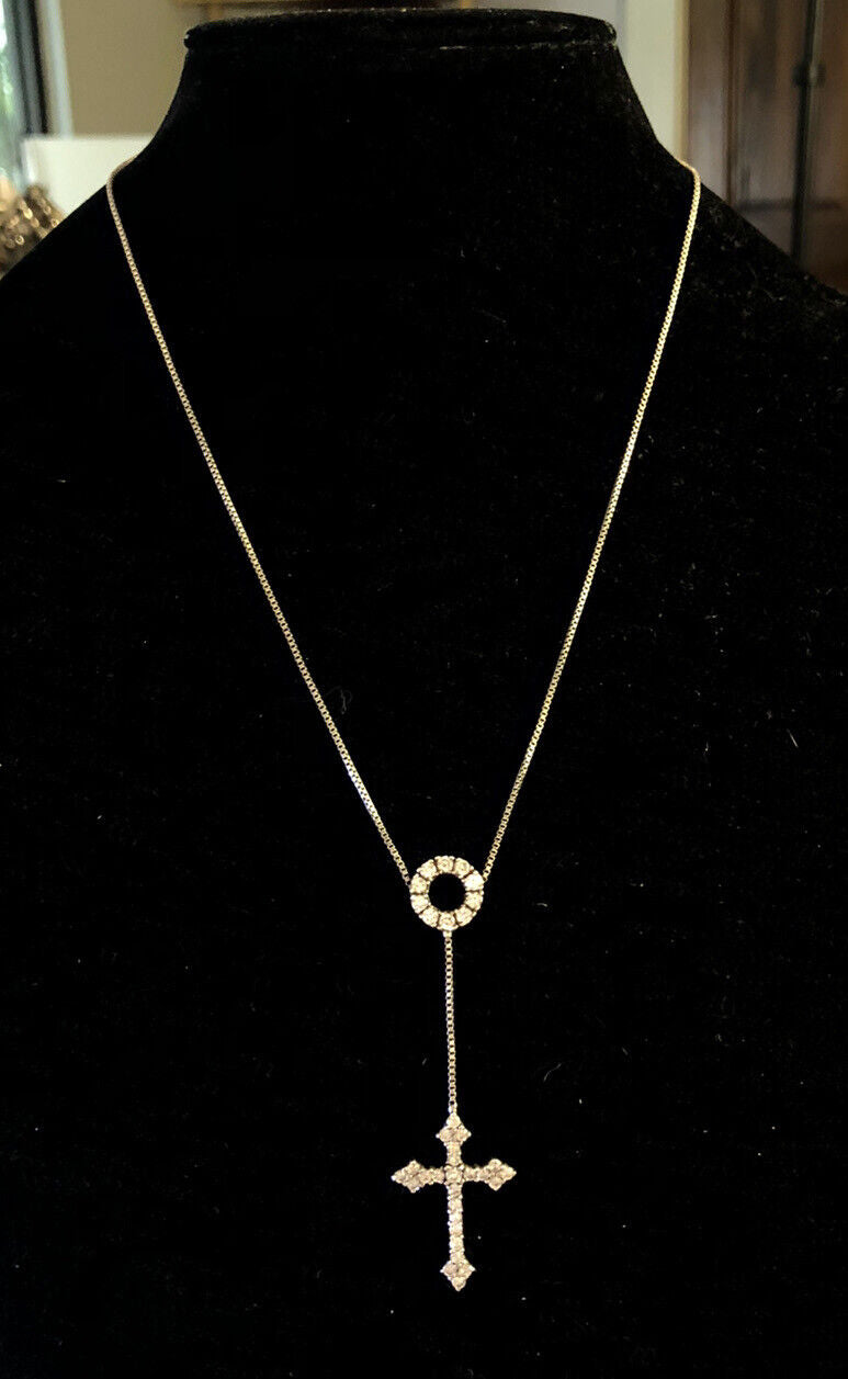 Designer 925 Sterling Silver Cubic Zirconia Drop Dangle Cross Pendant Necklace