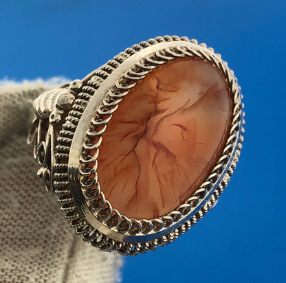 Vintage 1930s/40s Designer Mexican 980 Silver Large Carnelian Butterfly Ring