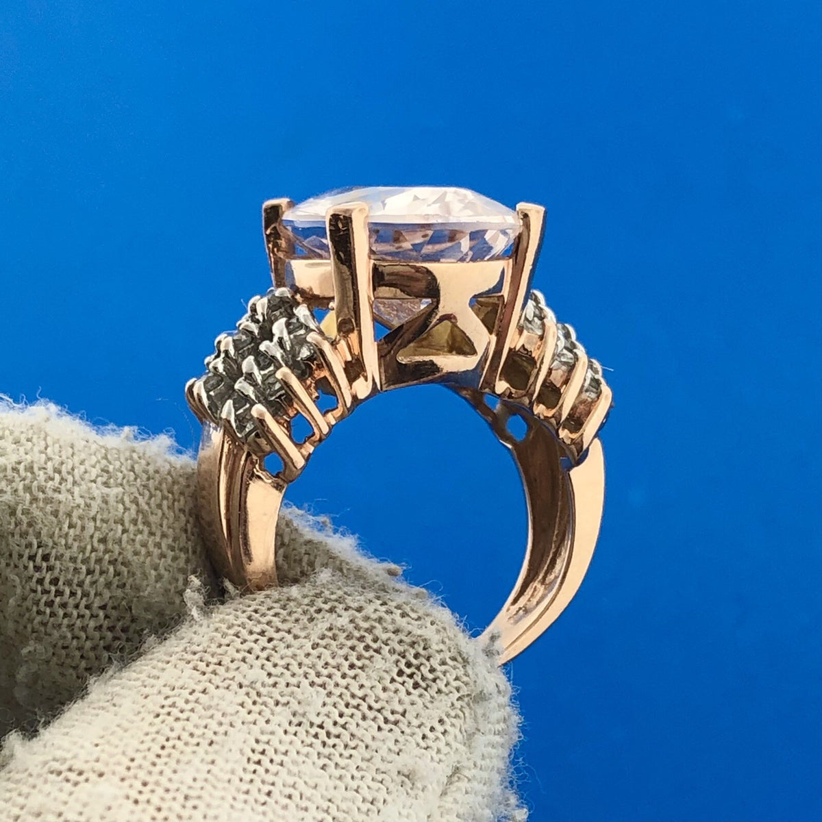 Designer 14K Rose Gold Morganite Solitaire Diamond Accented Statement Ring