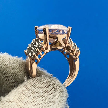 Designer 14K Rose Gold Morganite Solitaire Diamond Accented Statement Ring