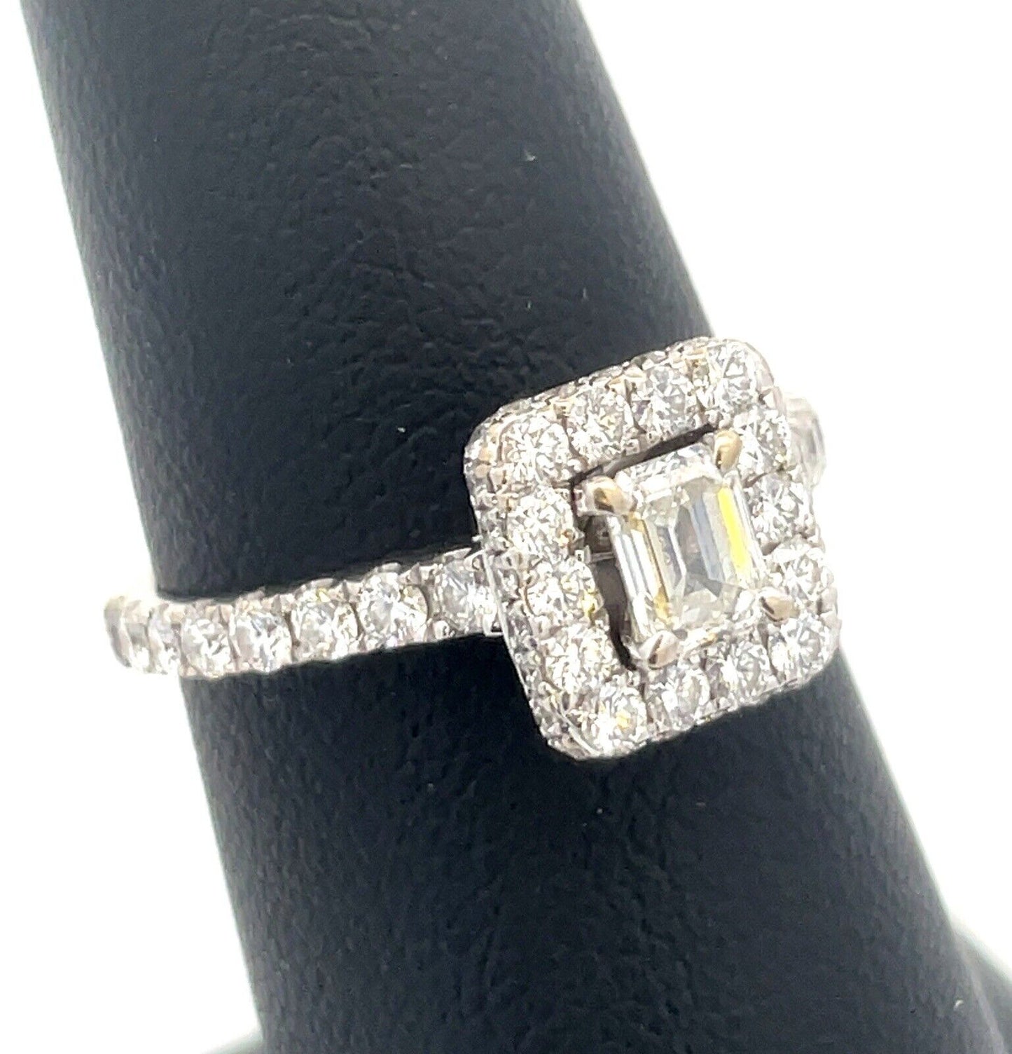 Designer Neil Lane 14K White Gold Emerald Cut Diamond Halo Engagement Ring