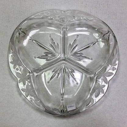 Vintage Quality Three Divided Frosted Etched Floral Scroll Relish Serving Dish