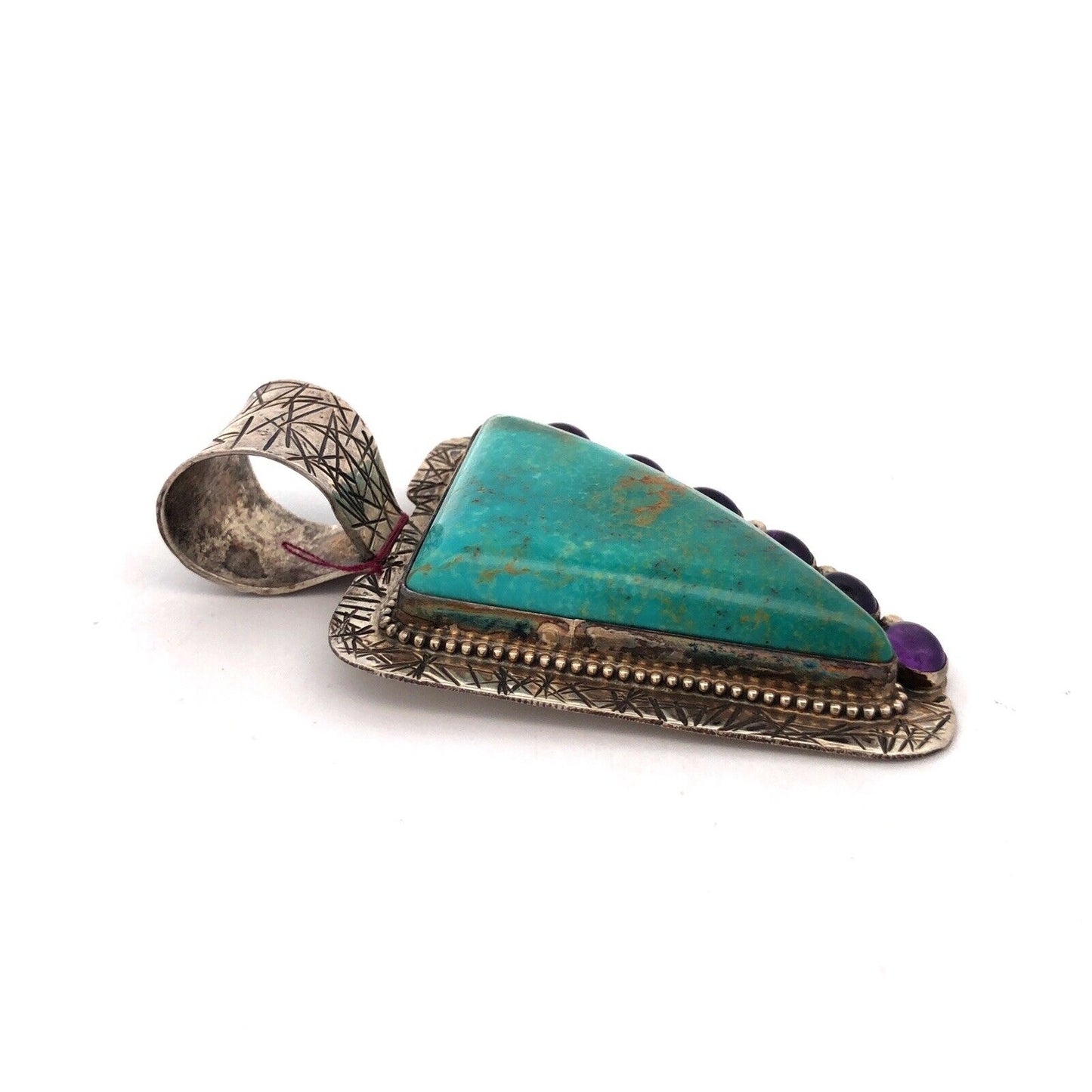 David Troutman Navajo 925 Sterling Silver Turquoise Amethyst Statement Pendant