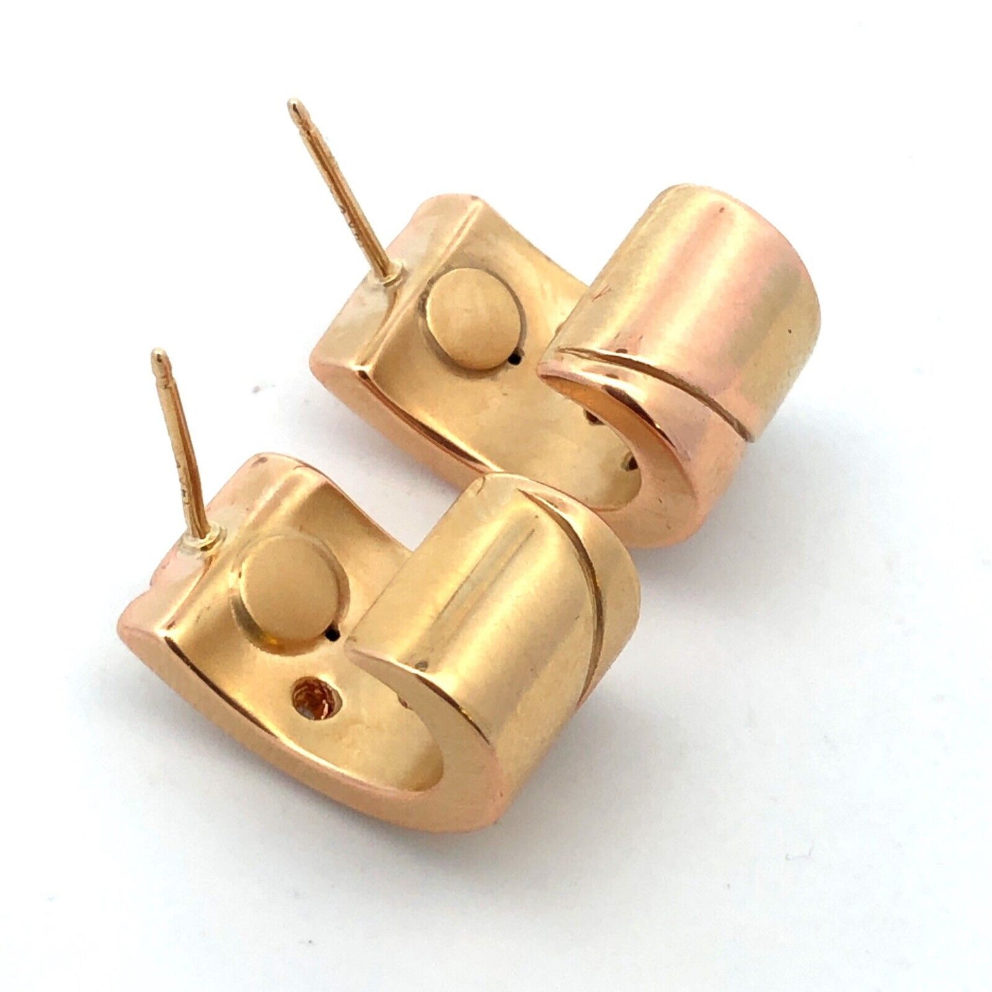 Designer 14K Yellow Gold Round Diamond Modernist Drop Half Hoop Stud Earrings