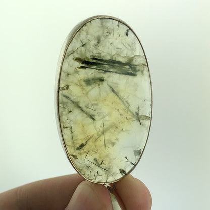 Heart Chakra 925 Sterling Silver Green Reticulated Quartz Oval Statement Pendant