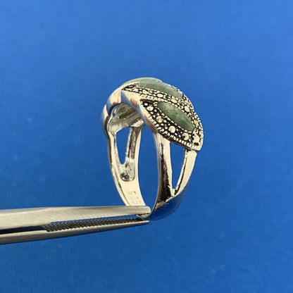 Designer NV 925 Sterling Silver Jade Marcasite Accented Cocktail Ring