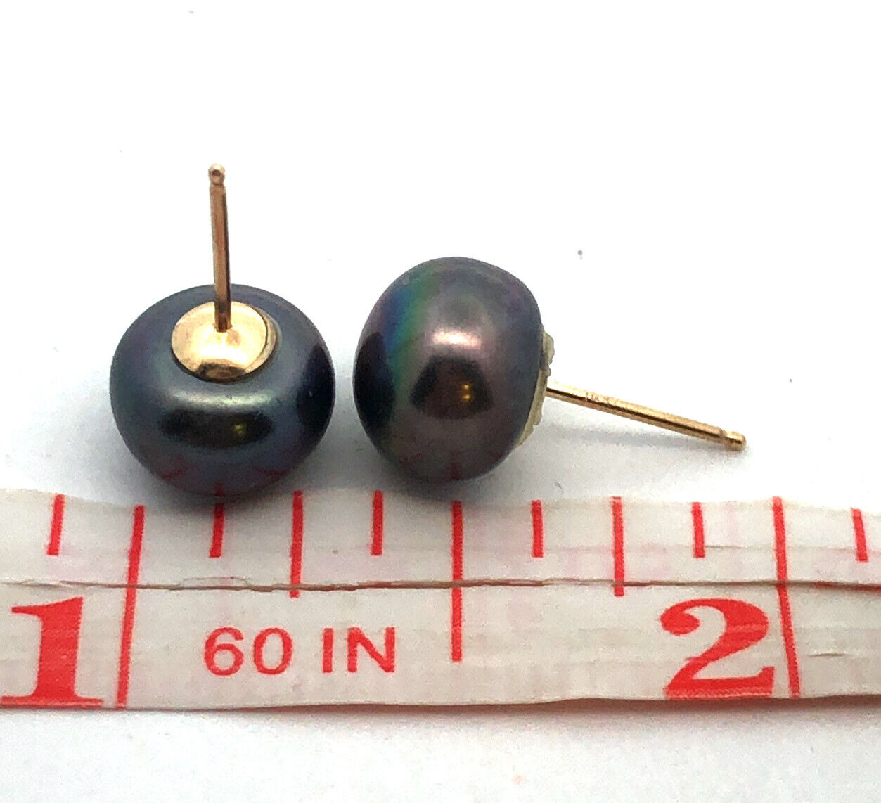 14K Yellow Gold Black Pearl Statement Stud Earrings