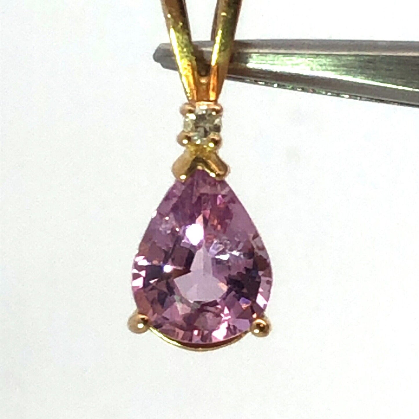 Designer 14K Yellow Gold Pear Amethyst & Round Diamond Accent Drop Pendant