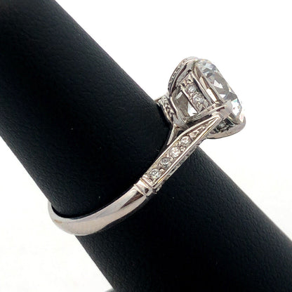 Stunning 14K White Gold Cubic Zirconia CZ Solitaire w CZ Accents Engagement Ring