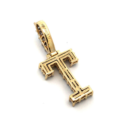 Designer AMB 10K Yellow Gold Diamond Initial Letter T Statement Pendant