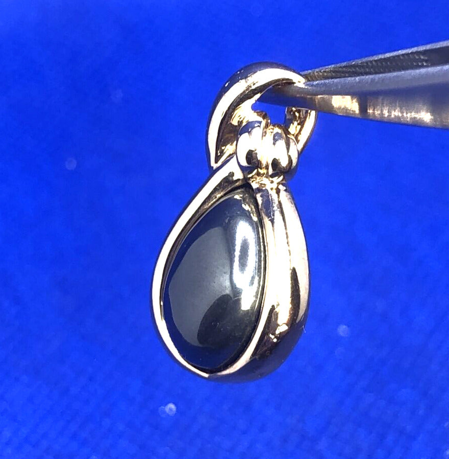Designer Vermeil 925 Sterling Silver Hematite Modernist Teardrop Pendant