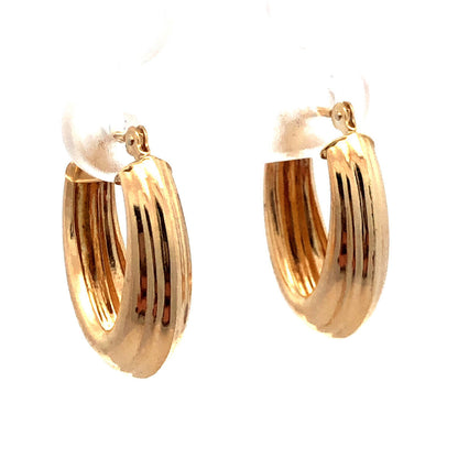 Designer JCM 14K Yellow Gold Textured Puffy Oval Huggie Hoop Earrings