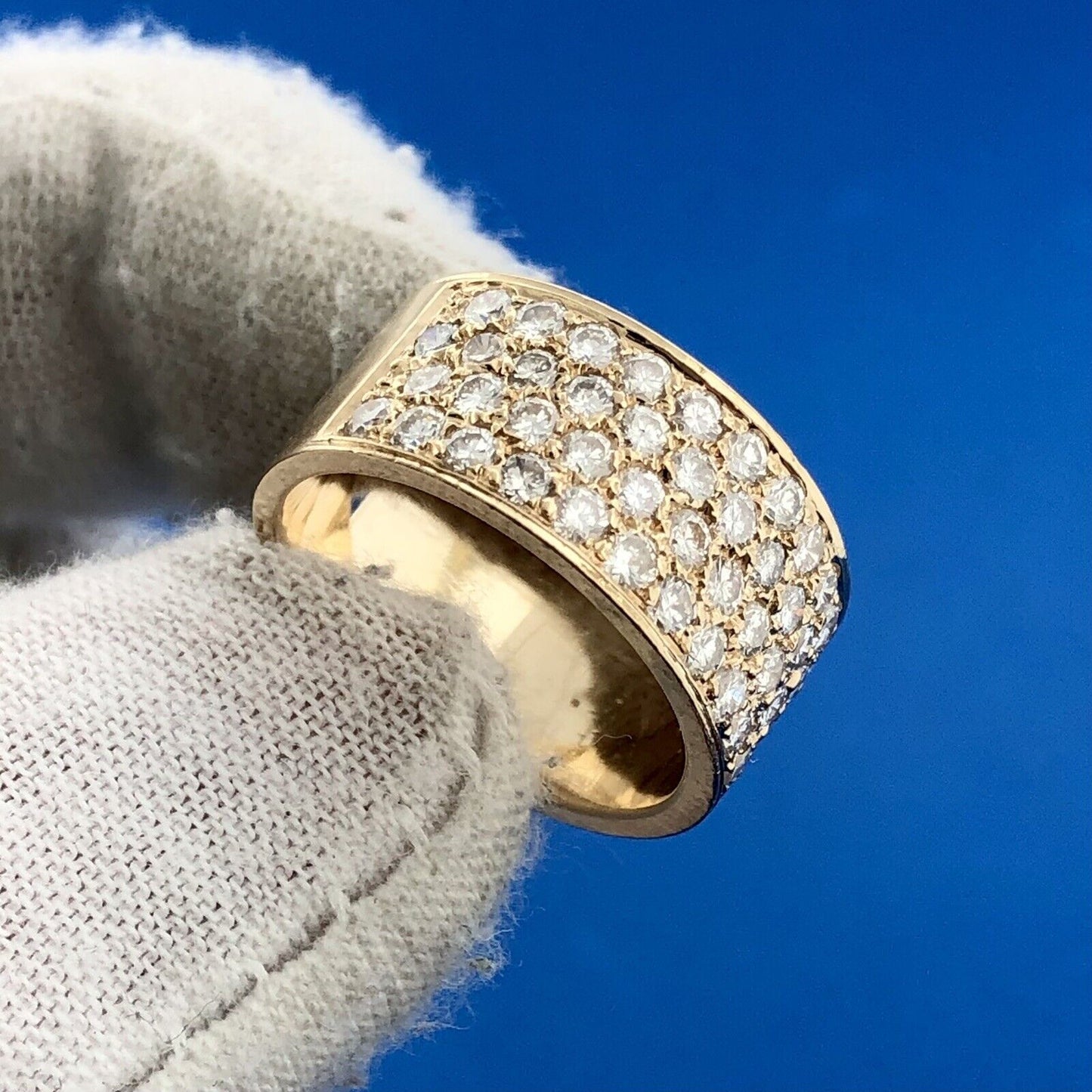 Stunning 14k Yellow Gold Round Cut Diamond Set Cigar Band Ring Size 5.5