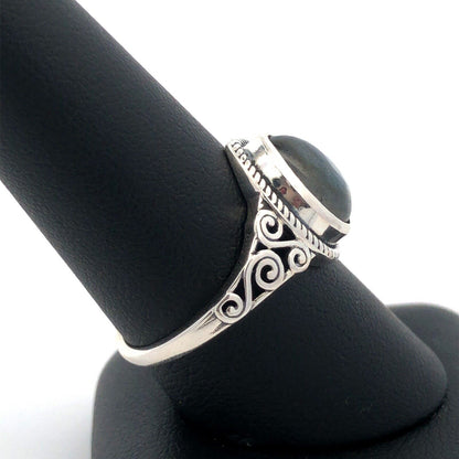 Designer D'Joy 925 Sterling Silver Pear Cabochon Labradorite Filigree Ring