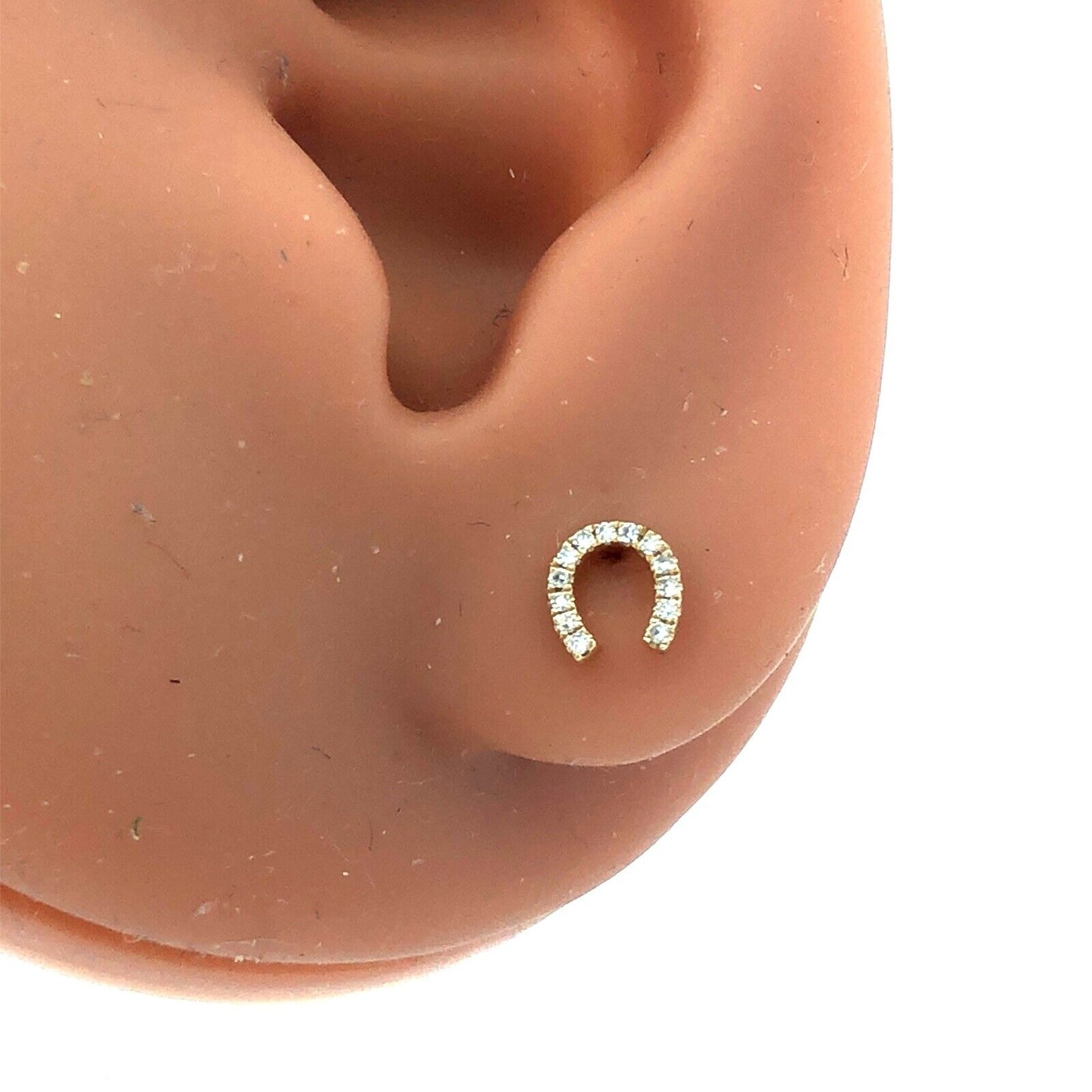 Designer 14K Yellow Gold Pave Diamond Horseshoe Good Luck Stud Earrings