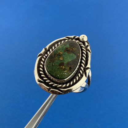 Native American Old Pawn 925 Sterling Silver Green Turquoise Statement Ring