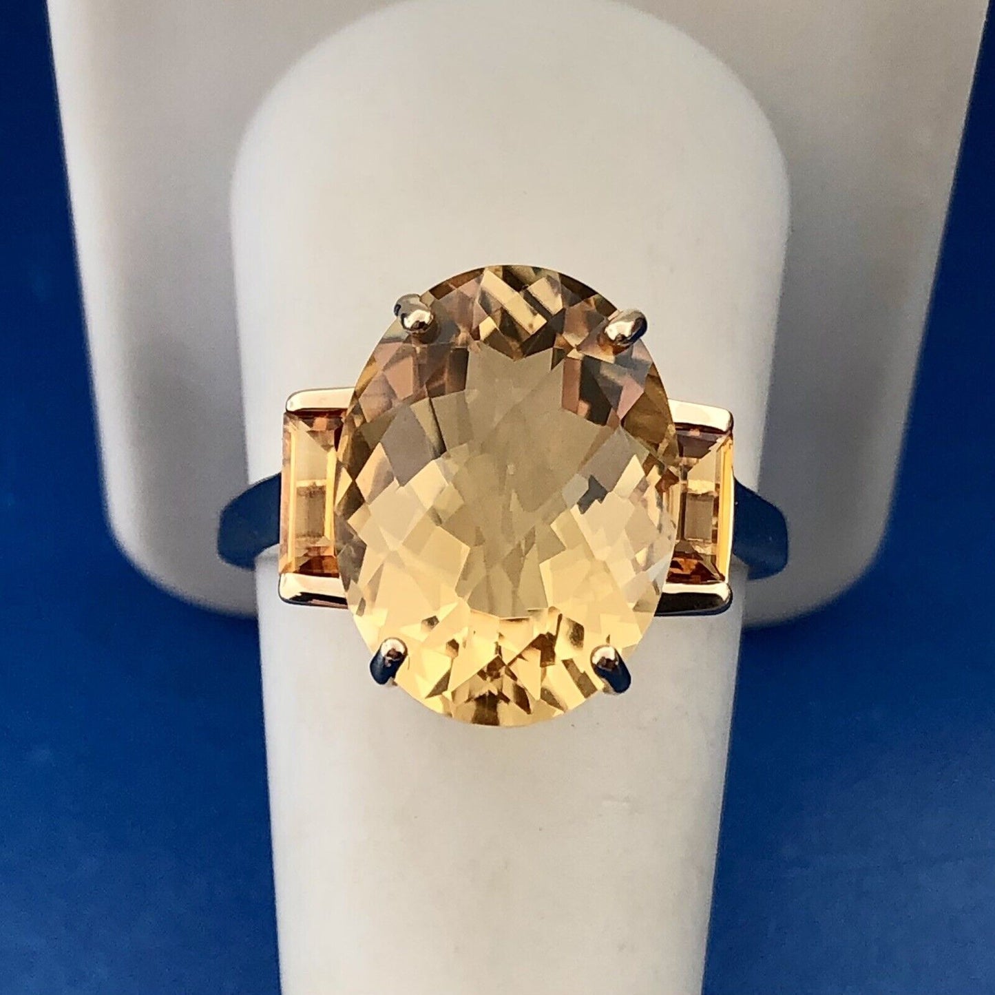 Retro 10K Yellow Gold Oval Citrine Solitaire W/Accents November Anniversary Ring