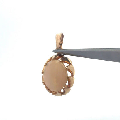 Designer 14K Yellow Gold Oval Opal October Anniversary Pendant