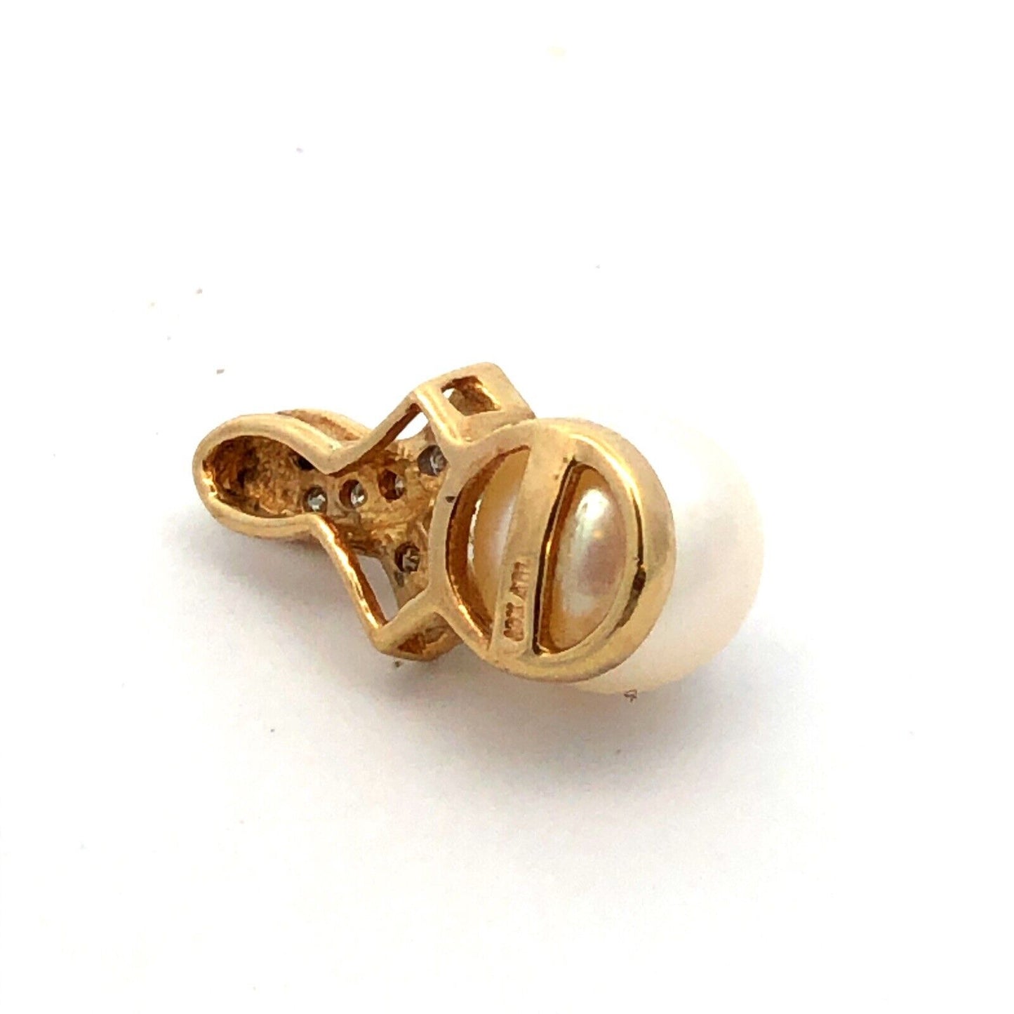 Designer ADL 10K Yellow Gold Round White Pearl Diamond Accent Pendant