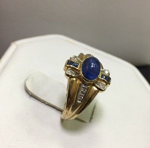 Modern 14k Yellow Gold Sapphire and Diamond Accent Ring