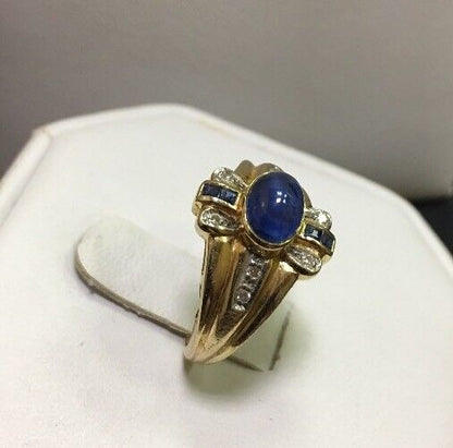 Modern 14k Yellow Gold Sapphire and Diamond Accent Ring