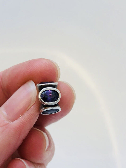 Designer Sterling Silver 925 Oval Purple Cubic Zirconia Slide Bead Charm